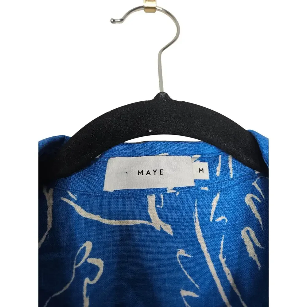 Maye M Margot Shirt Dress Arcadia Print Blue Floral Linen Cotton Coastal Casual